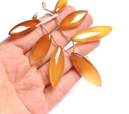 Shaded Yellow Chalcedony Fancy Marquise Shape Beads, AAA Chalcedony Smooth Handmade Marquise Side Drill Chalcedony Beads Jewelry Making SALE