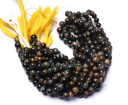 Amazing Black Tiger Eye Smooth Round ball Beads, Tiger Eye Beads,13" Strand Black Tiger Plain Round Shape Gemstone Beads Jewelry Crafts SALE