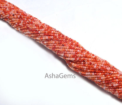 Beautiful Orange Carnelian Micro Faceted Beads,2 mm, Natural Carnelian Rondelle Shape Micro Cut Bead, Carnelian Shaded Beads, Jewelry Making