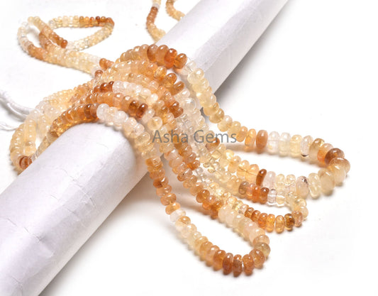 Beautiful Citrine Smooth Rondelle Gemstone Beads,16" Shaded Yellow Citrine Plain Handmade Roundelle Beads, Natural Citrine Quartz Beads SALE