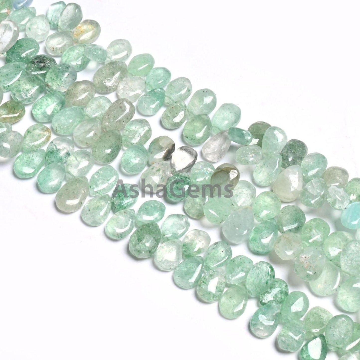 Beautiful Shaded Green Strawberry Pears Shape Handmade Beads, Natural Strawberry Quartz Smooth Side Drill Teardrop Beads Jewelry Crafts SALE
