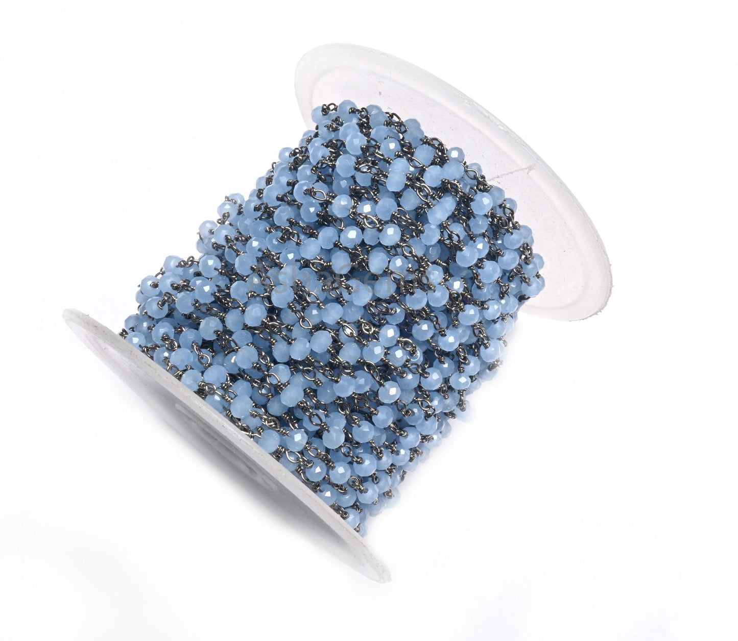 Fine Aqua Blue Chalcedony Hydro Rondelle Faceted Beads Rosary Chain,3mm Black Metal Plated Wire Wrap Beaded Gunmetal Chains Jewelry Necklace