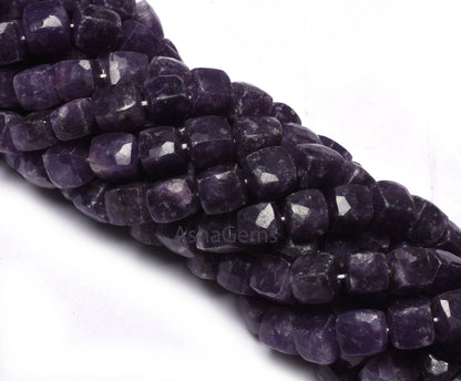 Natural Purple Lepidolite Faceted Cube Box Beads,8" Strand Lepidolite 3D Cube Gemstone Beads, Lepidolite Beads For Jewelry making Craft SALE