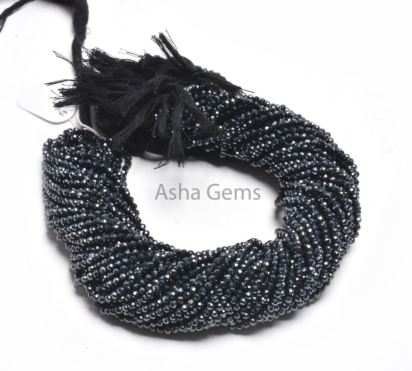 3.2 mm AAA Black Spinel Silver Coated Faceted Rondelle Shape Beads,13" Strand Black Spinel Beads, Natural Spinel Machine Cut Gemstone Beads
