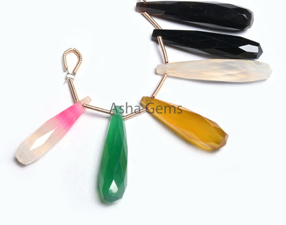 Fine Multi Color Chalcedony Fancy Pencil Drop Faceted Beads,6-34mm Disco Chalcedony Long Teardrop Gemstone Side Drill Briolette Bead Jewelry