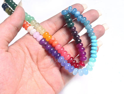 16" AAA Quality Multi Jade Quartz Smooth Rondelle Beads Necklace,8 mm Shaded Rainbow Quartz Plain Gemstone Beads Necklace Jewelry handicraft