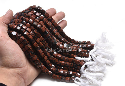 Beautiful Mahogany Obsidian 3D Cube Box Gemstone Beads,8" Strand Natural Mountain Obsidian Faceted Cube Shape Bead Jewelry Making Craft SALE