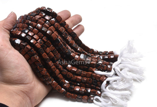 Beautiful Mahogany Obsidian 3D Cube Box Gemstone Beads,8" Strand Natural Mountain Obsidian Faceted Cube Shape Bead Jewelry Making Craft SALE