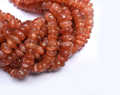 Beautiful Sunstone Smooth Rondelle Shape Beads,16"Natural Red Sunstone Rondelle Plain Gemstone Beads, Sunstone beads Jewelry Necklace Crafts