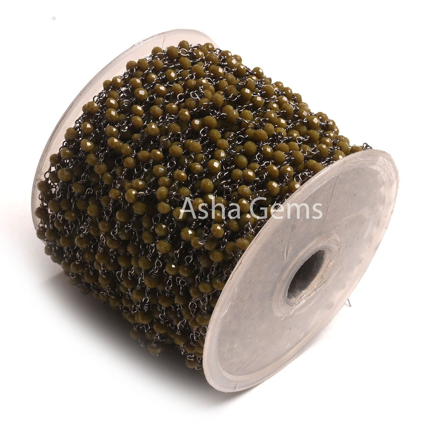 3,10,50 feet Hina Green Jaspar Hydro Rondelle Faceted Beads Rosary Chain Black Wire Jewelry Making Gunmetal Chain 3-3.5 mm Bulk Roll Chains
