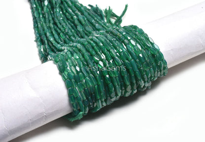Natural Green Onyx Faceted Beads,12.5 Inch Beautiful Onyx Fancy Long Rectangle Uneven Gemstone Beads Green Onyx Briolette Jewelry Craft Sale