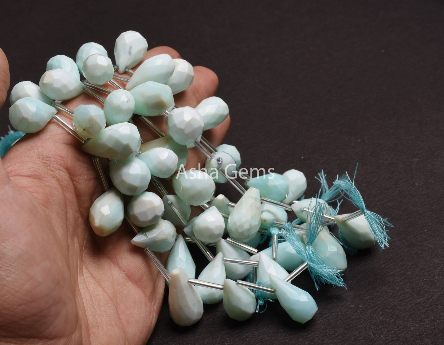 Beautiful Sky Blue Opal Hand Cut Faceted Drop Beads, Peru Opal Indian Cut Teardrop Side Drill Gemstone Beads, Blue Opal Jewelry Handicraft