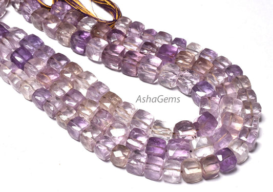 Beautiful shaded Blue ametrine faceted 3D Cube Box Gemstone beads, Genuine Ametrine box Beads, Fine Quality Ametrine Beads For Jewelry SALE