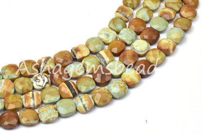 Beautiful Green Boulder Opal Faceted Cushion Shape Beads,11-14 mm,Boulder Opal Fancy Shape Cushion Beads,Opal Gemstone Beads For Jewelry,8"