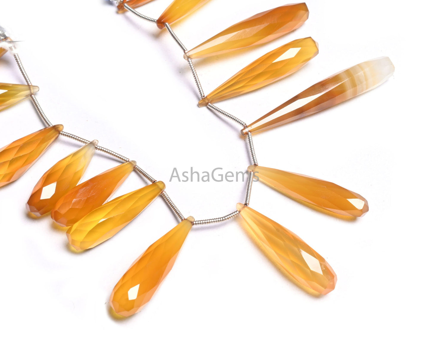 AAA Shaded Yellow Chalcedony Fancy Long Drop Faceted Beads, Chalcedony Pencil Teardrop Indian Cut Side Drill Briolette Gemstone Bead Jewelry