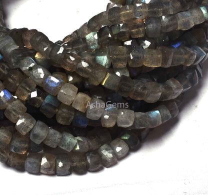 5 mm Labradorite Faceted Cube Gemstone Beads,7" Strand Natural Fire ;abradorite Faceted 3D Cube Box Beads, Black rainbow Box beads Jewelry