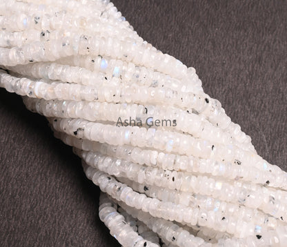 Natural Moss Rainbow Moonstone Smooth Heishi Tyre Beads, Flashy White Rainbow Handmade Wheel Uneven Gemstone Rainbow Moonstone Beads Jewelry