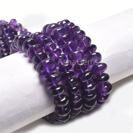 Beautiful Purple Amethyst Smooth Handmade Gemstone Beads, AAA Natural Amethyst Rondelle Beads,10" African Amethyst Bead Jewelry Making SALE