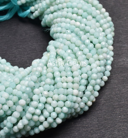 3.6 mm Natural Amazonite Micro Cut Round Gemstone Beads, Fine Blue Amazonite Machine Cut Round Ball Bead, Amazonite Bead Jewelry Crafts SALE