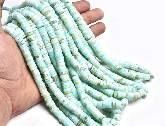 8 mm Peru Opal Smooth Tyre Shape Gemstone Beads, Light Blue Opal Plain Handmade Heishi tyre Beads,8/16"Strand Opal Beads For Jewelry Making