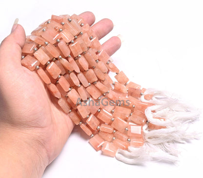 Light Peach Quartz Smooth Rectangle Handmade Beads, Beautiful Pink Quartz Fancy Chicklet Shape Straight Drill Gemstone Beads Jewelry Makings