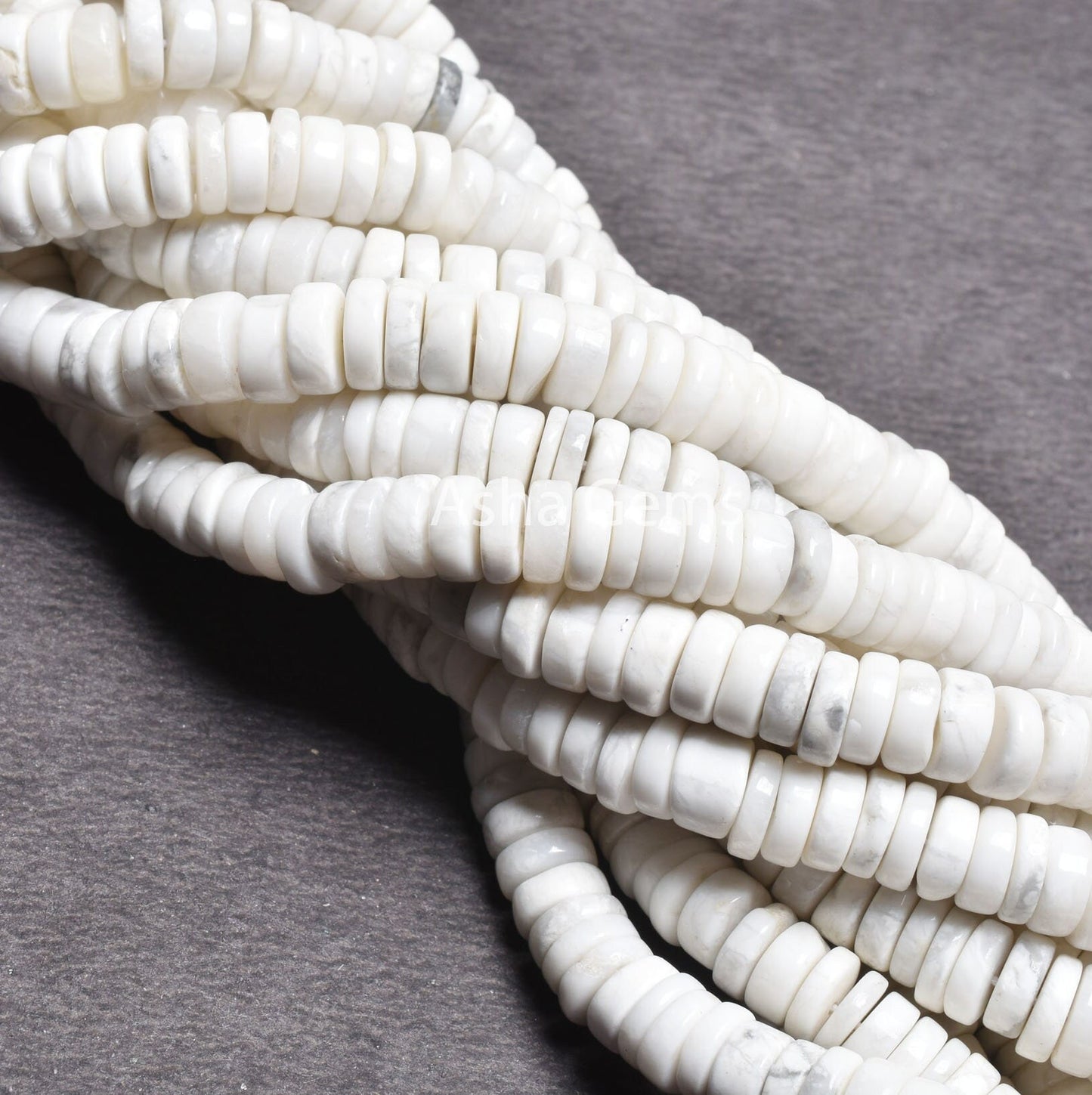 7 mm Beautiful Howlite Smooth Heishi Tyre Gemstone Beads, White Howlite Flat Wheel Shape Center Drill  Howlite Beads Jewelry Handicraft SALE