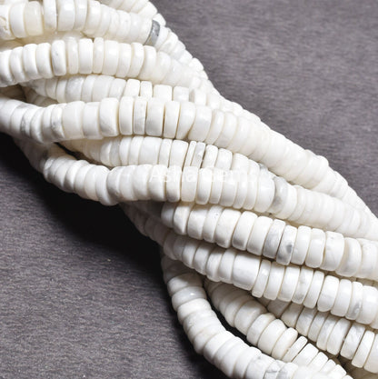 7 mm Beautiful Howlite Smooth Heishi Tyre Gemstone Beads, White Howlite Flat Wheel Shape Center Drill  Howlite Beads Jewelry Handicraft SALE