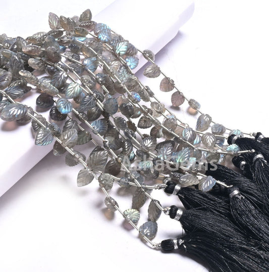 Fine Natural Blue Fire Labradorite Fancy Leaf Shape Carving Beads,8" Flashy labradorite handmade Carved Pear Gemstone Teardrop Bead Jewelry