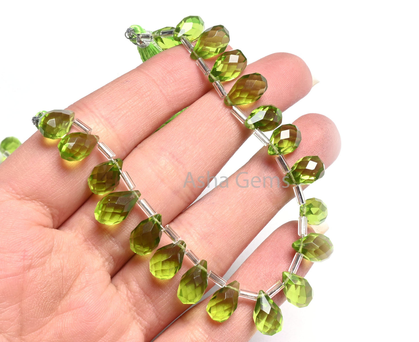 Beautiful Green Peridot Color Hydro faceted Drops Side Drill Beads,6.5-11 mm AAA Green Hydro Faceted Teardrop Briolette Beads Jewelry Crafts