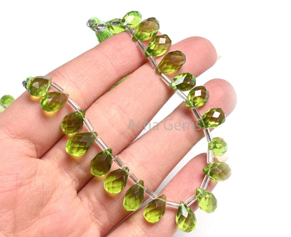 Beautiful Green Peridot Color Hydro faceted Drops Side Drill Beads,6.5-11 mm AAA Green Hydro Faceted Teardrop Briolette Beads Jewelry Crafts