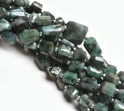 Real Emerald Faceted Nugget Shape Gemstone Beads, Natural Sakota Emerald Indian Cut Tumble Uneven Beads, Green Emerald Beads Jewelry Crafts