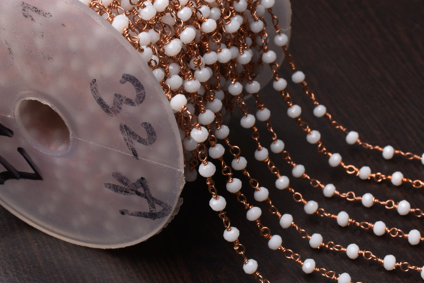 White Agate Hydro Rondelle Faceted Beads Rosary Chain,3.5 mm Rose Gold Plated Copper Wire Wrap handmade Beaded Chain Jewelry Making Necklace