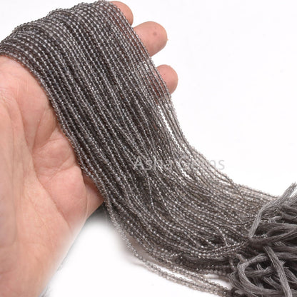 2.2 mm Smoky Quartz Micro Cut faceted Gemstone beads,13" Strand Light Grey Smoky Beads, AAA Smoky Machine Cut Rondelle Faceted Bead Jewelry