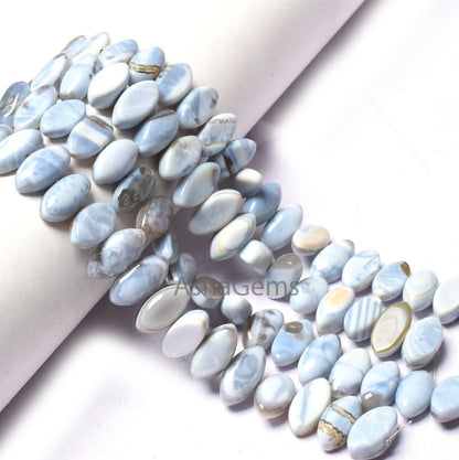 Blue Boulder Opal Center Drill Marquise Beads, Opal Smooth Beads,8"Strand Boulder Opal Plain Flat Table Marquise Gemstone Beads Jewelry SALE