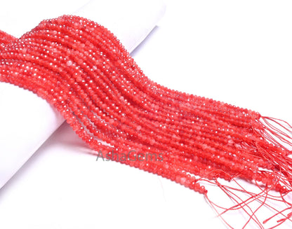 Shaded Orange Red Jade Quartz Faceted Gemstone Beads,4.5 mm Fine Carnelian Color Jade Quartz Rondelle Beads, Jade Bead Jewelry Making Craft
