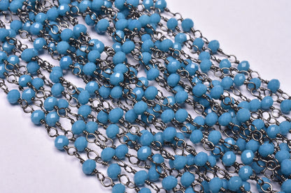 Chain Beautiful Blue Turquoise Hydro Rondelle Faceted Beads Rosary Chain,3 mm Black Plated Gunmetal Wire Jewelry Making Bulk Roll Chain Bead