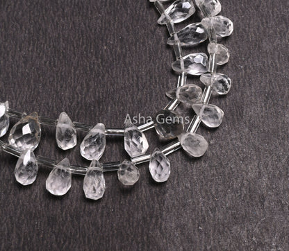 Crystal Quartz Indian Hand Cut Faceted Drop Shape Side Drill Beads, Natural White Crystal Teardrop Handmade Bead, Crystal Beads Jewelry SALE