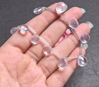 Natural Pink Rose Quartz Faceted Heart Shape Gemstone Beads,7"Strand Rose Quartz Heart Briolette beads, Rose Quartz Side Drill Beads Jewelry (AG 18654)