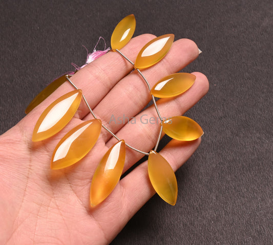 AAA Quality Chalcedony Fancy Marquise Shape Smooth Gemstone Beads, Yellow Chalcedony Handmade Marquise Side Drill Beads Jewelry Making Craft