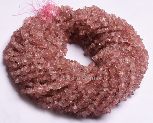Natural Pink Strawberry Quartz Uncut Chip Beads,17/34" Strand Strawberry Quartz Beads, Gemstone Raw Rough Smooth Polish Beads Jewelry Crafts