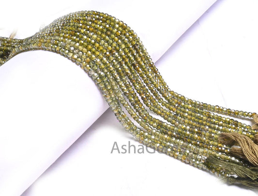 Beautiful Green Zircon Micro Faceted Beads,3.2 mm AAA Dark Olive Green Cubic Zirconia  Machine Cut Rondelle Zircon Beads Jewelry Crafts SALE
