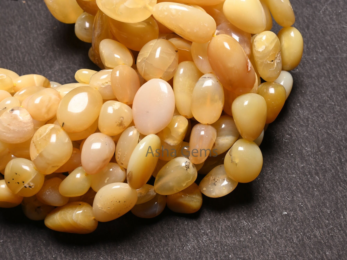 Natural Yellow Opal smooth Nugget Gemstone Loose beads,18" Fine Opal Plain Handmade tumble Graduation Size Yellow Opal Bead Necklace Jewelry (AG 22304)