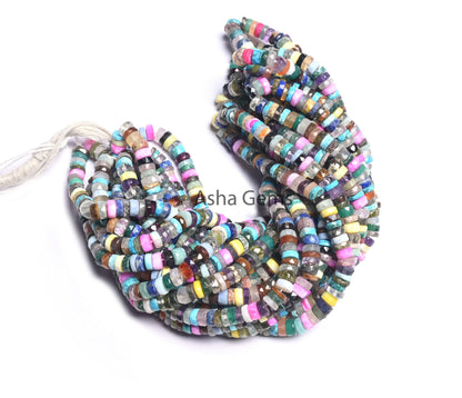 16" Strand Beautiful Multi Color Faceted Heishi Tyre Beads,6 mm Natural Mix Gemstone Disco Flat Wheel Shape Beads Jewelry Making Craft Sale