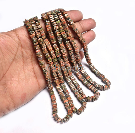 Beautiful Unakite Heishi Square Shape Gemstone Beads,55-6 mm, Natural Unakite Smooth Handmade Flat Square Unakite Beads Jewelry Making Craft