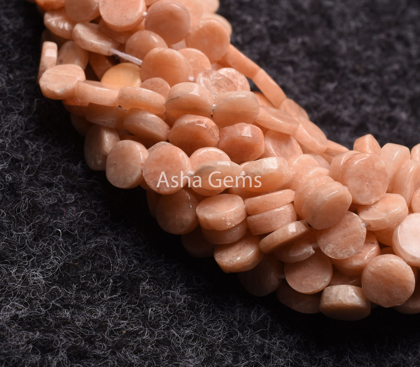 7 mm Fine Peach Moonstone Smooth Flat Coin Beads,13"Strand Moonstone Straight Drill Uneven Shape Coin Handmade Gemstone Bead, Pink Moonstone