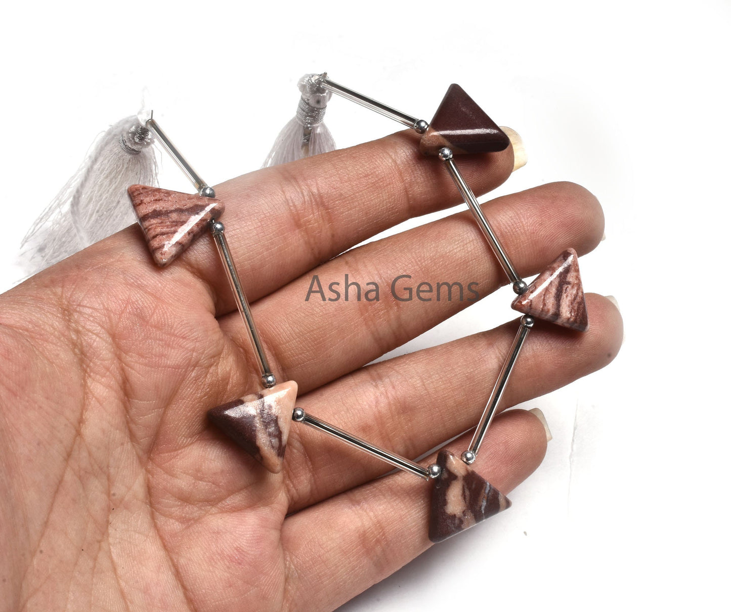 Beautiful Shaded Brown Jasper Smooth Triangle Beads, Natural Picture Jasper Handmade Trillion Shape Side Drill Gemstone Bead Jewelry Makings