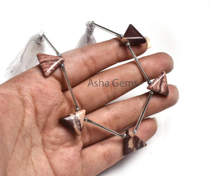 Beautiful Shaded Brown Jasper Smooth Triangle Beads, Natural Picture Jasper Handmade Trillion Shape Side Drill Gemstone Bead Jewelry Makings