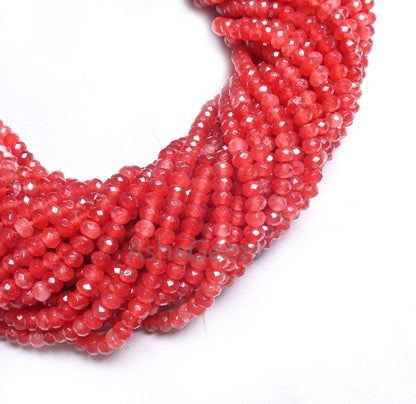 Shaded Orange Red Jade Quartz Faceted Gemstone Beads,4.5 mm Fine Carnelian Color Jade Quartz Rondelle Beads, Jade Bead Jewelry Making Craft