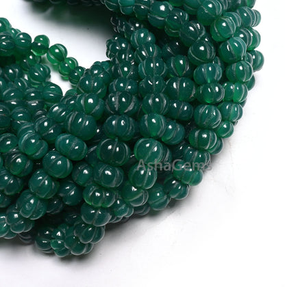 Green Onyx Carving Pumpkin Beads,16" Onyx Carved Watermelon Beads, Onyx Gemstone Carve Melon Beads, Green Onyx Carved Rondelle Beads Jewelry