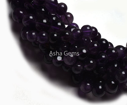 Natural Purple Amethyst Smooth Round Ball Beads,13" Strand African Amethyst Plain Round Shape Gemstone Beads, Amethyst Bead Jewelry Crafts
